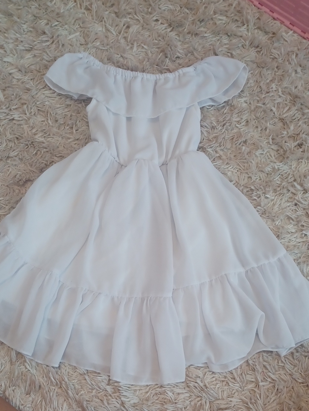 Girls' Off-Shoulder White Ruffle Dress